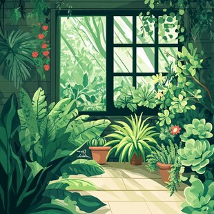 室内绿植环绕的窗边景致