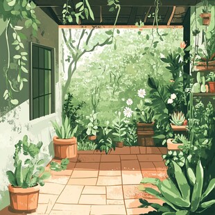 绿植环绕的惬意阳台角落
