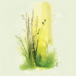 水彩绘就的清新草地图景