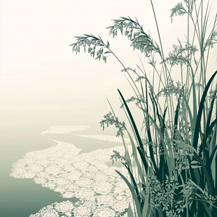 湖畔苇草 静谧自然景致