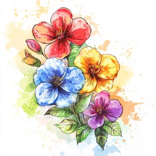 水彩绘多彩花卉插画
