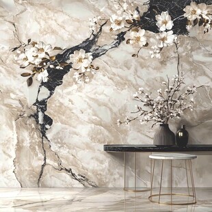 中式大理石墙配雅致花瓶