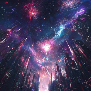 梦幻都市烟花夜空美景