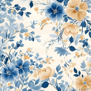 蓝黄花卉图案背景设计