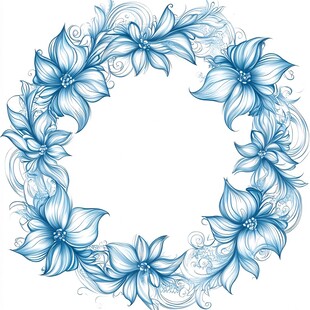 蓝色花卉装饰圆形花环