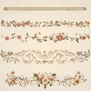 复古花卉装饰花边图案集