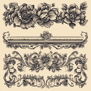 复古花卉装饰图案设计元素