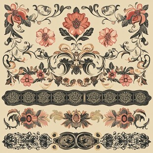 复古花卉装饰图案设计素材