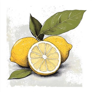 新鲜柠檬插画 饱满多汁诱人