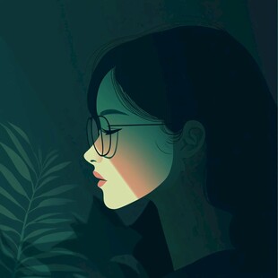 戴眼镜的静谧侧脸女孩