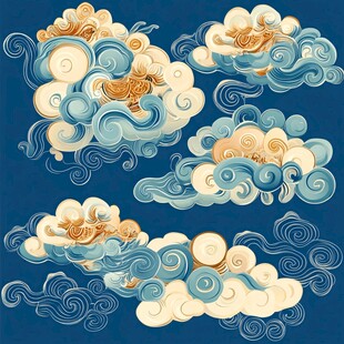 中式古风祥云海浪图案