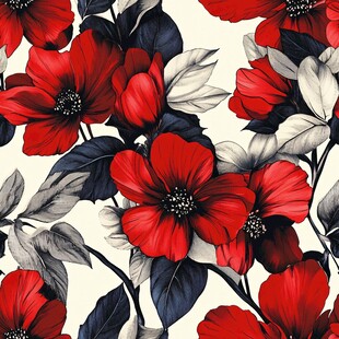 红色花卉图案无缝背景图