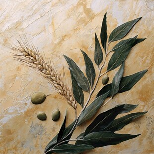 麦穗橄榄枝静物艺术画面