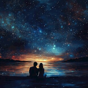 情侣共赏璀璨星空浪漫夜