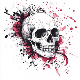 骷髅与花卉的艺术插画