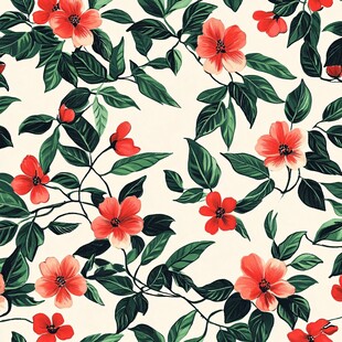 花卉绿叶无缝图案背景