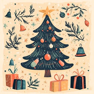 圣诞装饰插画 欢乐节日氛围