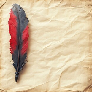 复古纸上的红黑相间羽毛