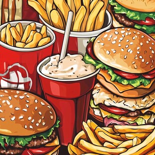 美味汉堡薯条套餐插画