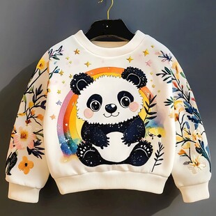 熊猫花卉图案儿童卫衣