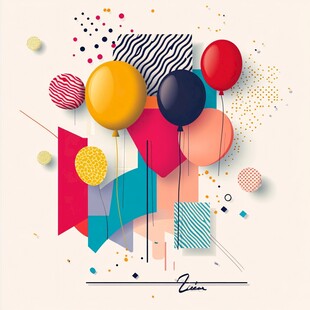 多彩气球与几何图形装饰