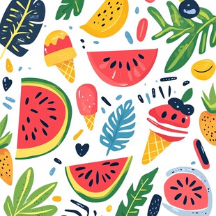 夏日水果冰淇淋缤纷插画