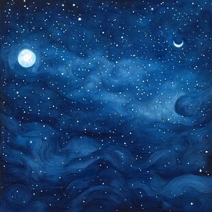 梦幻月夜星空插画