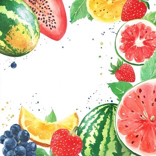 多彩水果水彩画装饰边框