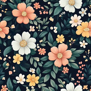 花卉图案 深色背景上的绚丽花朵