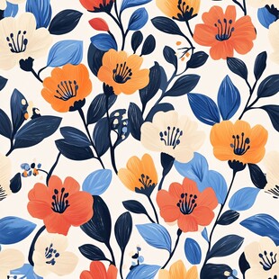 清新花卉图案无缝背景图