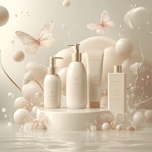 梦幻氛围的优雅护肤产品展示