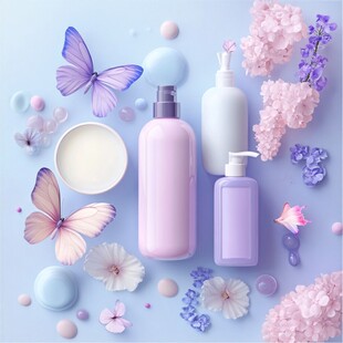 梦幻香氛美妆瓶与花卉蝴蝶