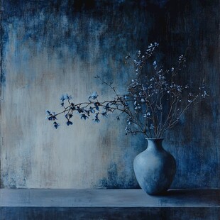 蓝调花瓶插花艺术图