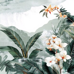 热带植物花卉山水插画