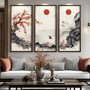 中式三联山水装饰画