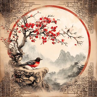 红梅飞鸟图