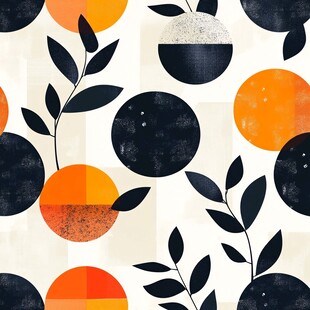 几何风格水果叶子图案设计