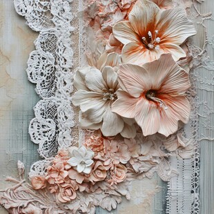 蕾丝花朵装饰的精美拼贴画