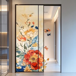 花卉艺术玻璃隔断门