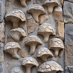 石墙上的蘑菇形石雕装饰
