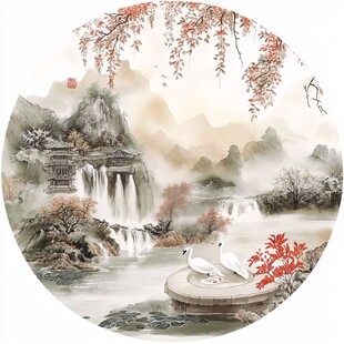 山水白鹭图