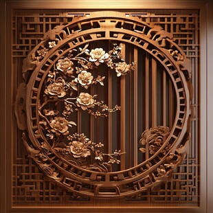中式木雕花卉屏风艺术
