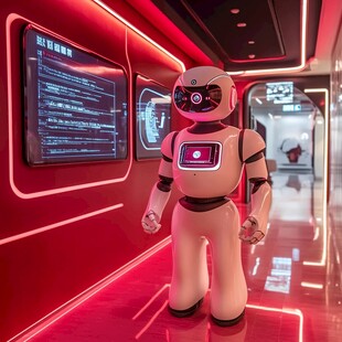 未来感机器人置身科技空间