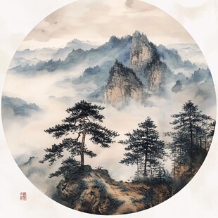 水墨山水松韵图