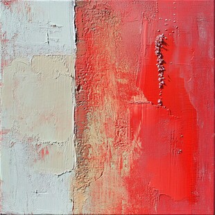 红白撞色抽象肌理油画