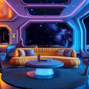 未来感太空主题舒适起居空间