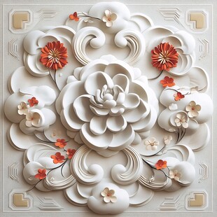 中式浮雕花卉艺术装饰图案