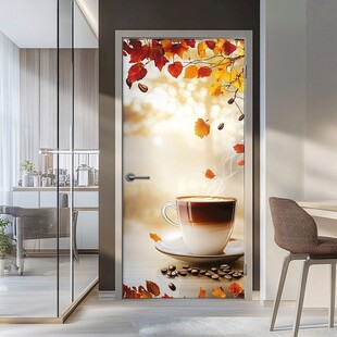 秋日咖啡门贴装饰画面