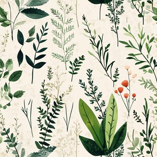 清新绿植花卉无缝图案