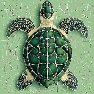 绿色裂纹背景上的海龟